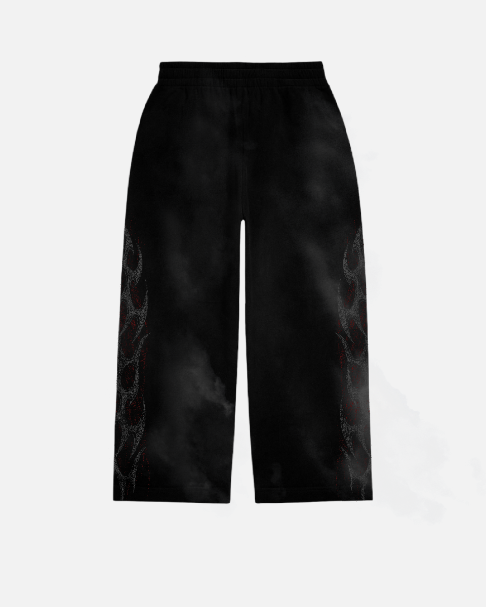 Black wide-leg pants on a white background