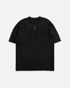 Black t-shirt with red accents on a white background