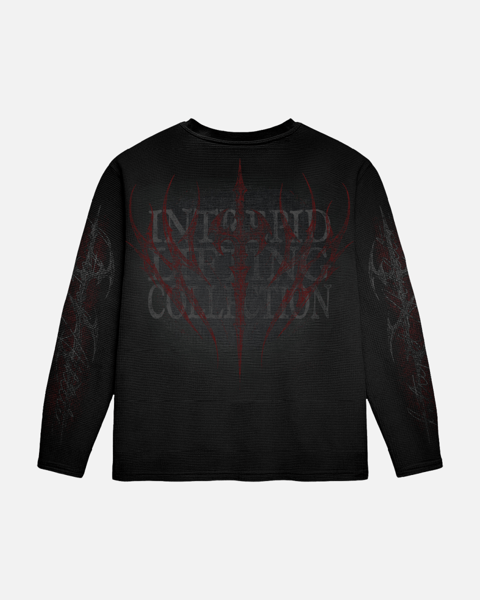 Black sweatshirt with text on a white background